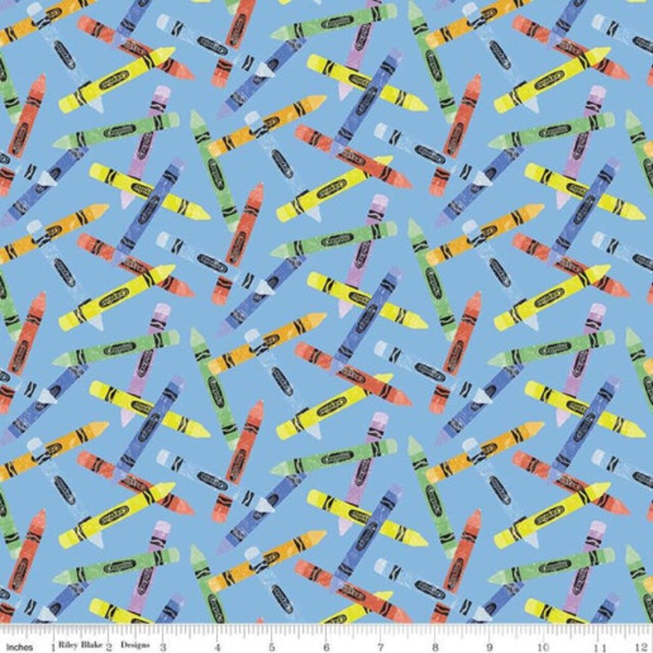 Riley Blake New Box of Crayons Crayon Toss Sky Cotton Fabric by the Yard